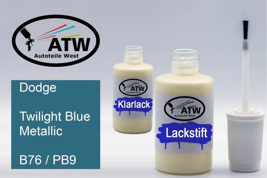 Dodge, Twilight Blue Metallic, B76 / PB9: 20ml Lackstift + 20ml Klarlack - Set, von ATW Autoteile West.